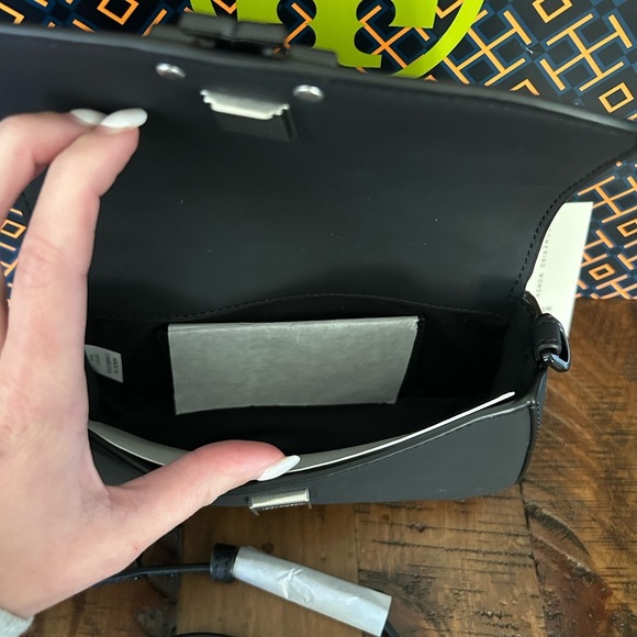 Tory Burch Britten Matte Mini Top Handle Crossbody Bag Black Silver - Picture 11 of 15